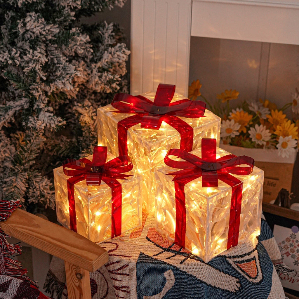 Set of 3 LED Christmas Gift Boxes for Indoor and Outdoor Use