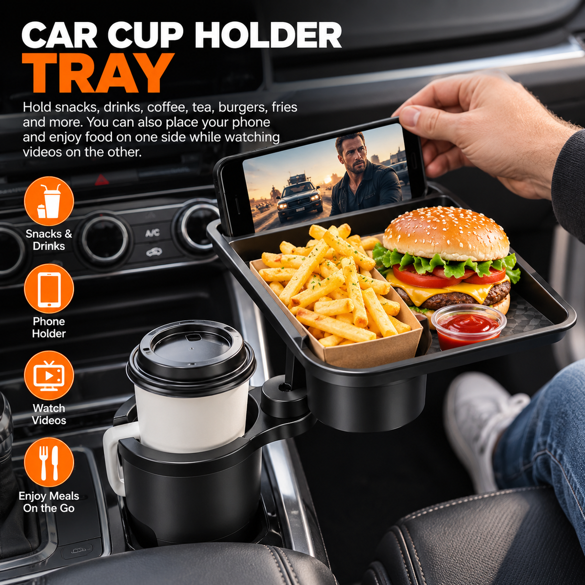 360° Rotating Car Cup Holder Tray