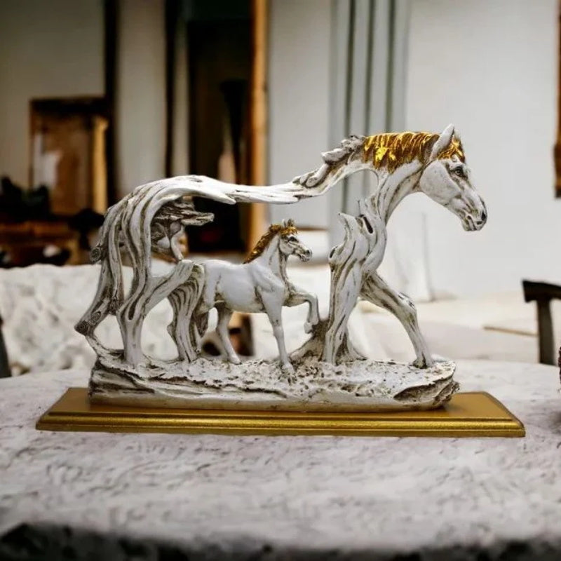 Galloping horse statue with pony stone figure