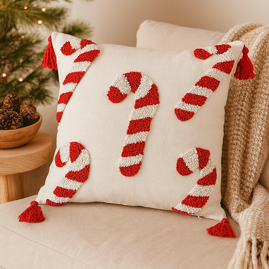 Jollora Christmas Cushion Cover – Candy Cane Pattern for Festive and Cozy Atmosphere