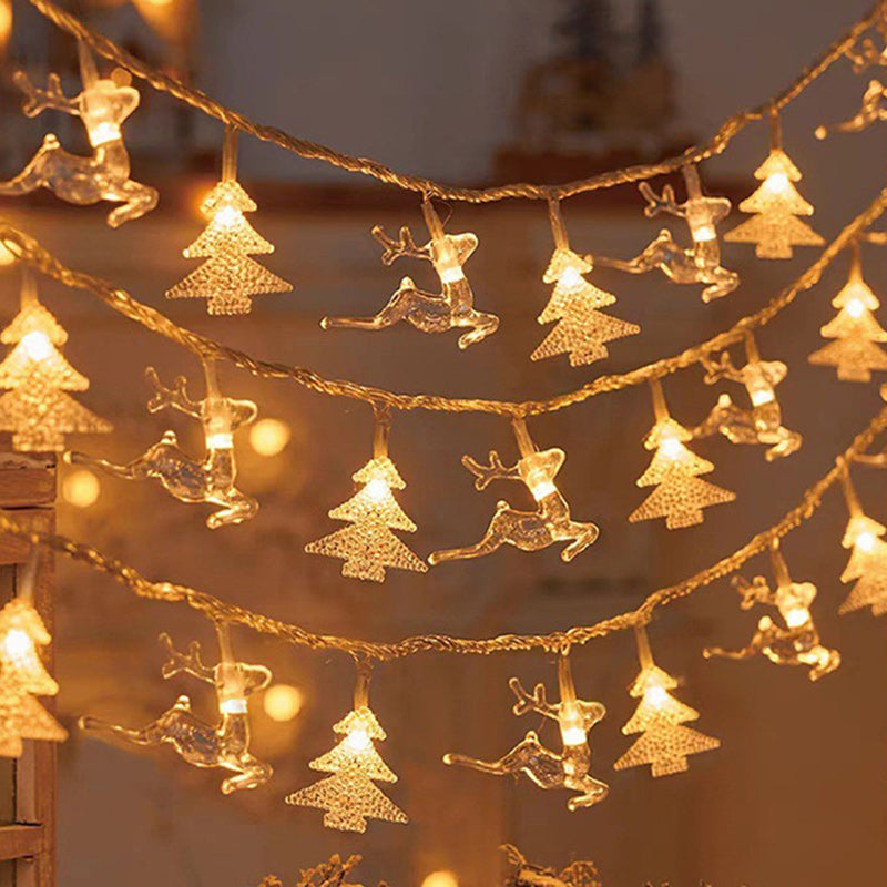Modern Art Deco Battery USB PVC Deer Snow Star Christmas Tree Decoration LED String Light For Entertainment Room