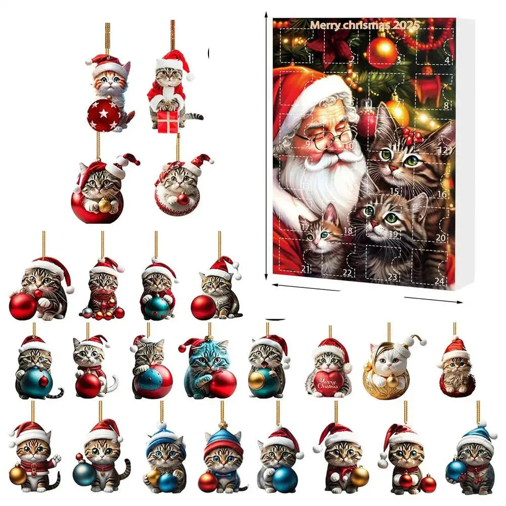 24-piece Cat Christmas Ornaments Set of Durable Acrylic for Advent Calendar Decoration