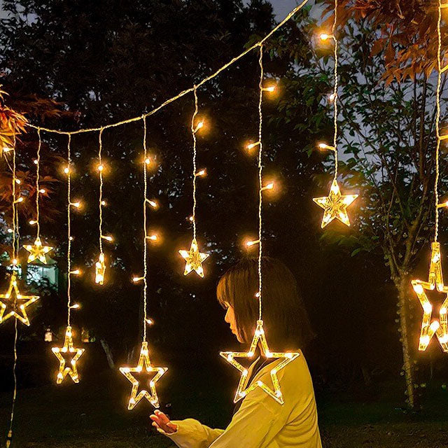 LED Solar Star Moon Curtain Light Christmas Outdoor Patio Decorative Camping String Lights