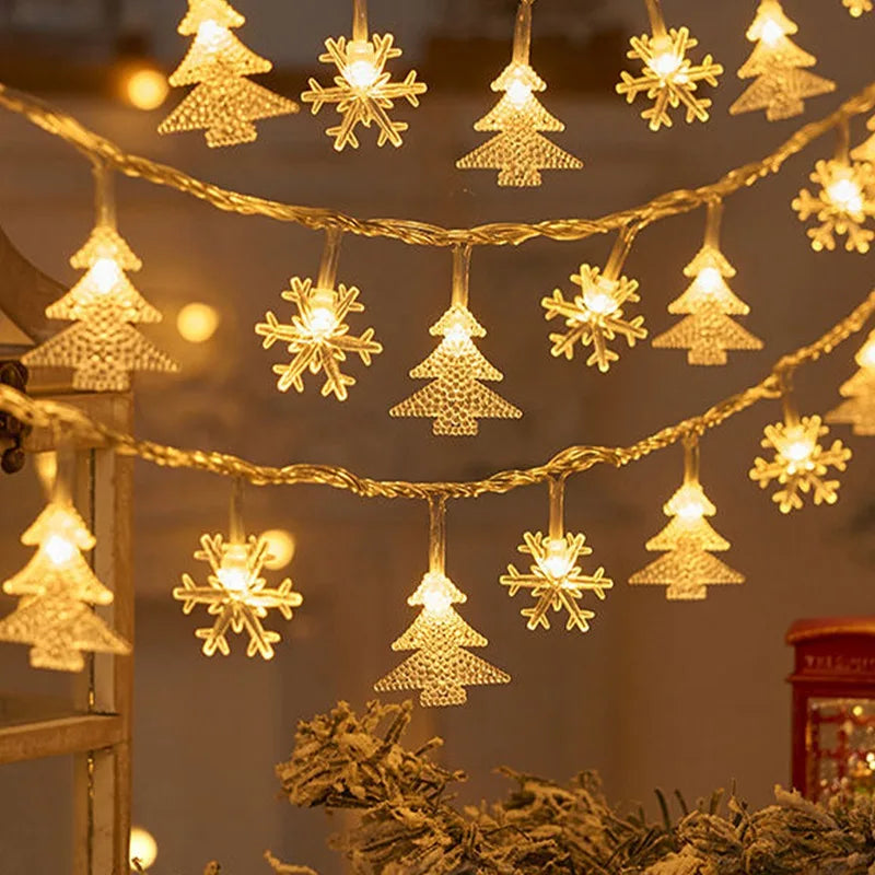 Kerstlichtsnoer met Sneeuwvlokdesign – LED Lichtslinger op Batterijen voor Feestelijke Sfeer