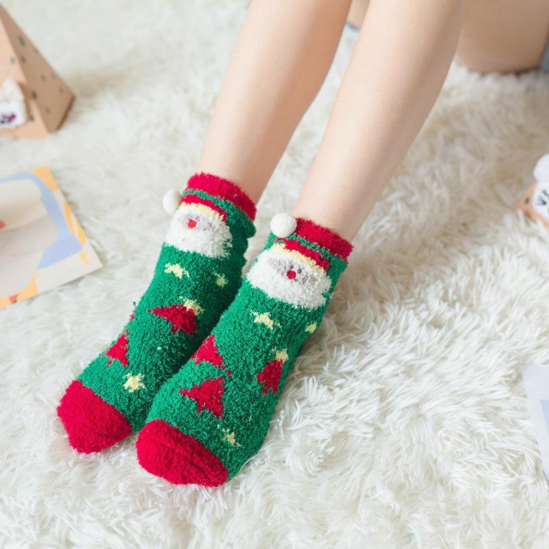 4 Pairs Christmas-themed Coral Fleece Soft Warm Socks