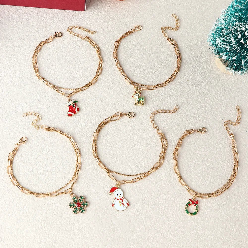 Adjustable, gold-plated, festive charm bracelet for Christmas mood