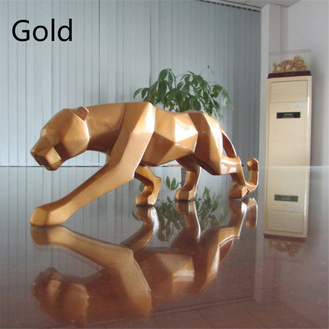 Modern Resin Geometric ack Panther Sculpture