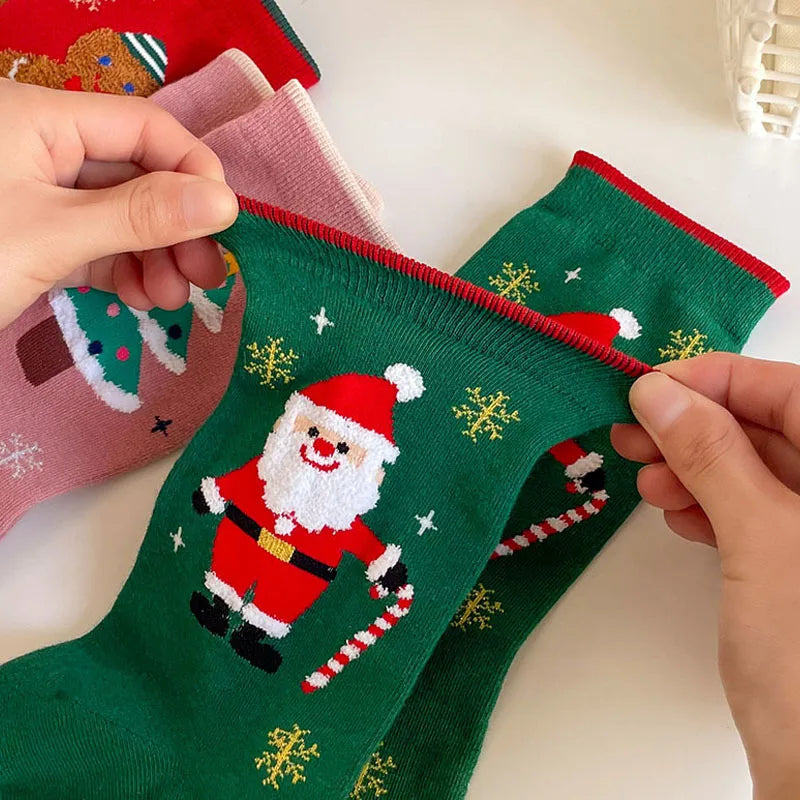 Kerstsokken voor Kinderen – Zachte Katoenen Sokken met Elanden & Sneeuwvlokken (4 Paar)