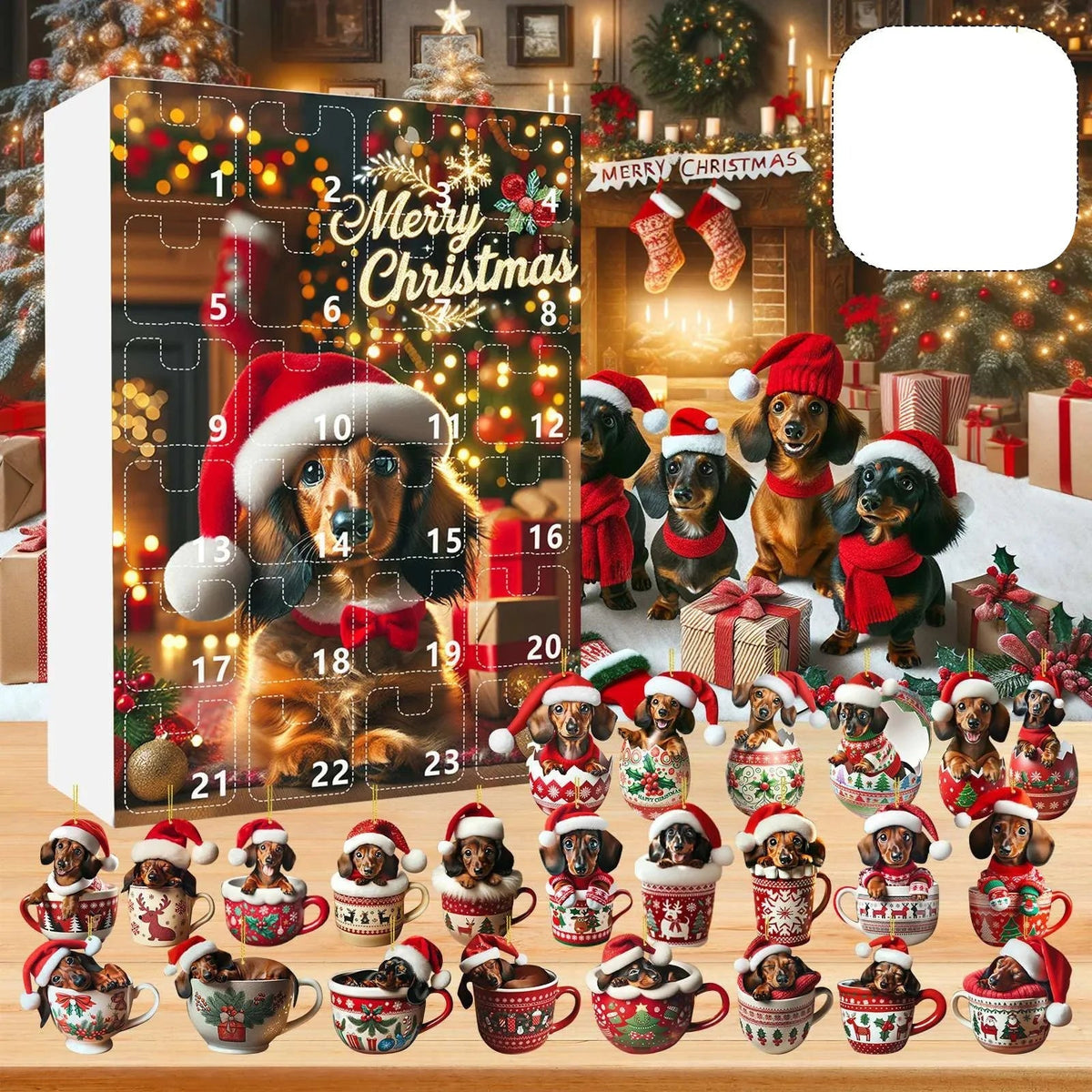 Christmas Advent Calendar with Dachshund Theme – 24 Days Countdown and Decorative Acrylic Design