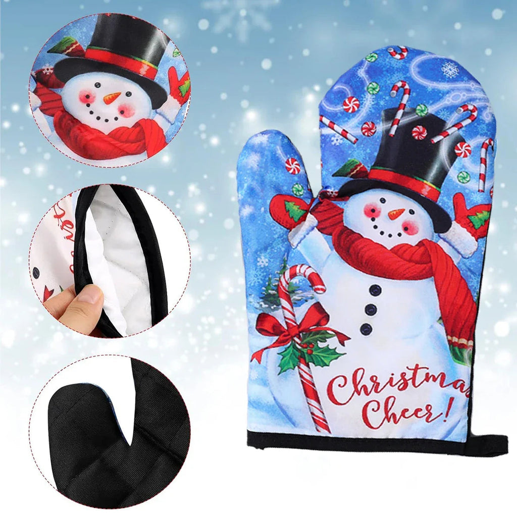 HollyHeat Oven Gloves 2-Piece Set | Christmas Baking Gloves with Festive Design | Heat Resistant Kitchen Gloves for Christmas & New Year