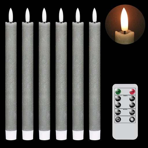 Flame-free flickering taper candles with 2 remote controls and timer, real wax 3D wick light window candles battery-operated, Christmas home wedding decor