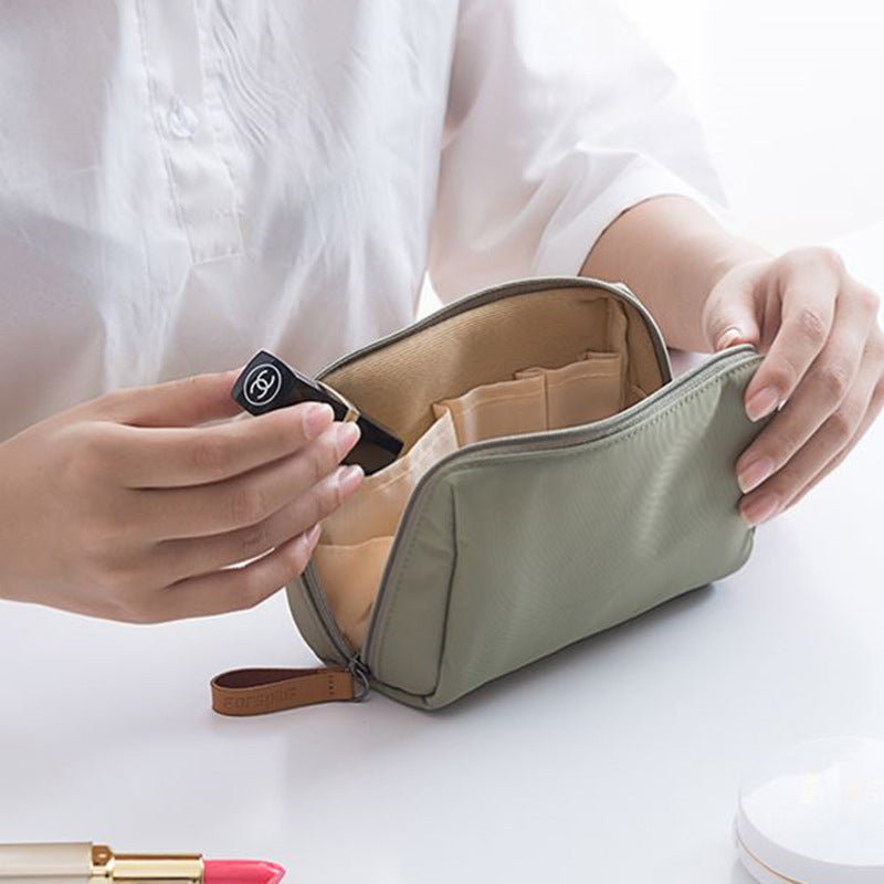 Solid color cosmetic bag with double zipper