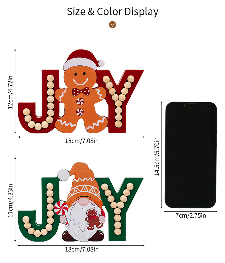 Wooden Gingerbread Gnome JOY Christmas Ornament