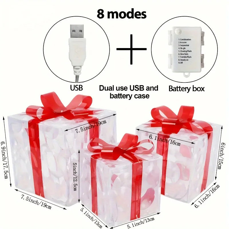 Set of 3 Illuminated LED Christmas Gift Boxes
