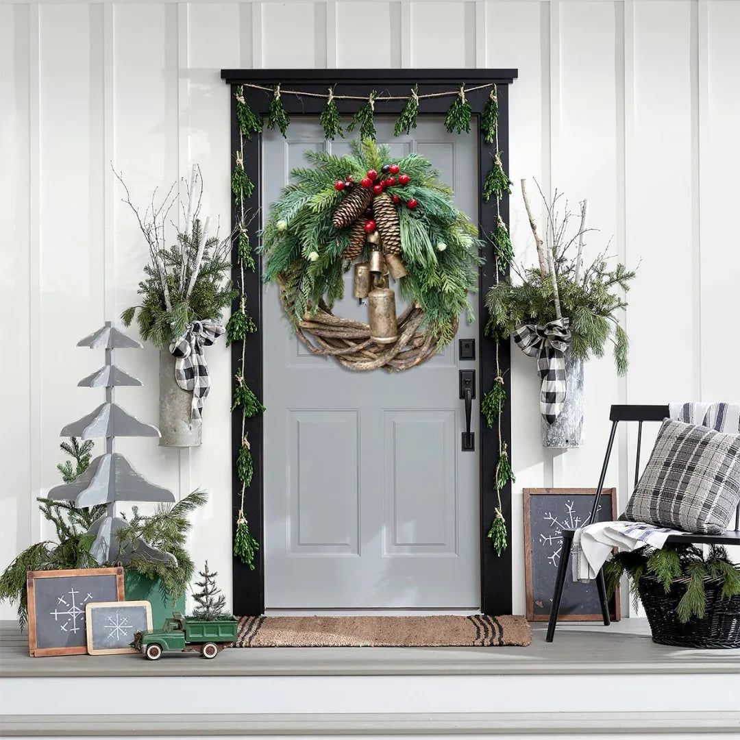 Boho Christmas wreath with bells | Door & wall decoration | Handmade