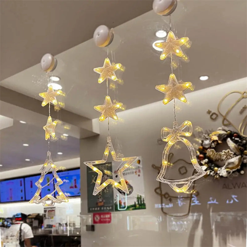 Christmas 3pcs LED Light Star Hanging Tree Sucker Window Ornaments