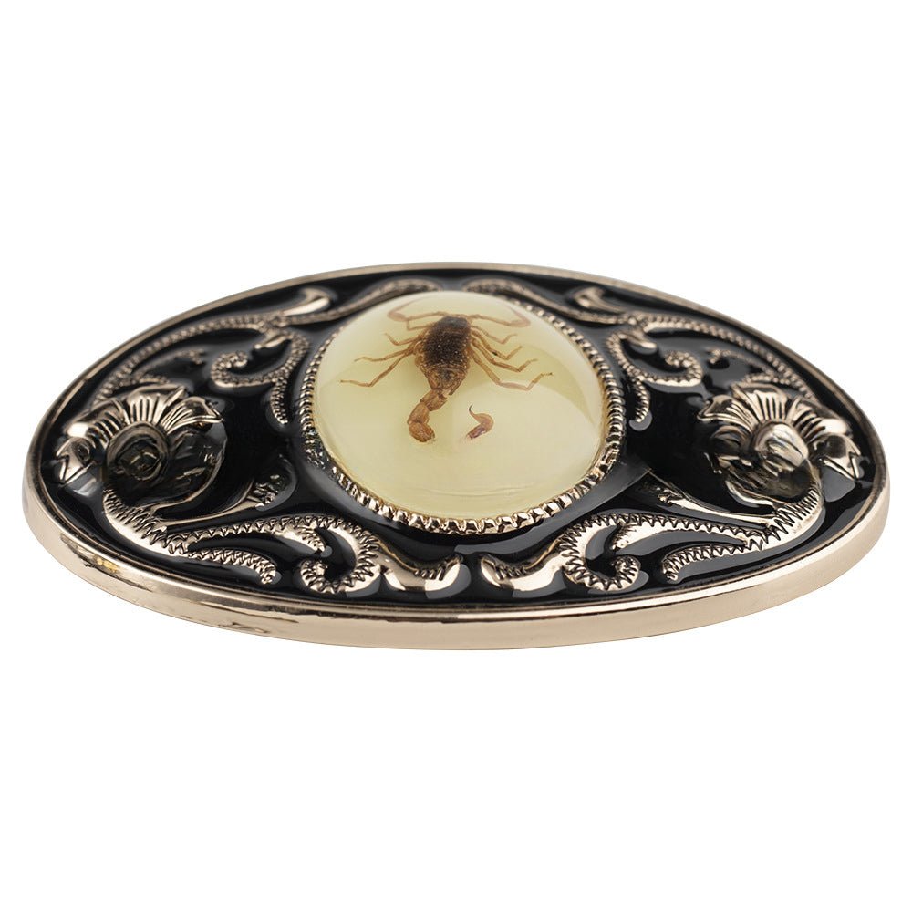 Scorpion Inlay Western Floral Cowboy Belt Buckle