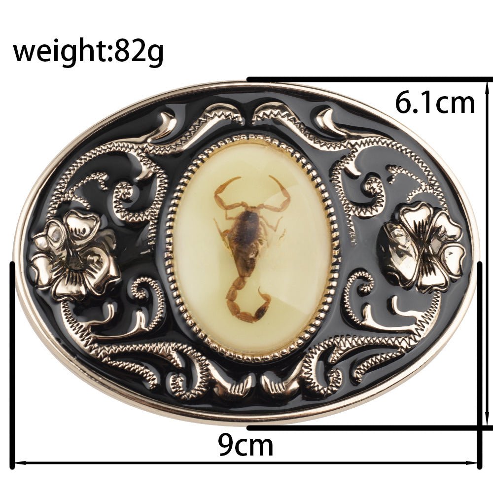 Scorpion Inlay Western Floral Cowboy Belt Buckle