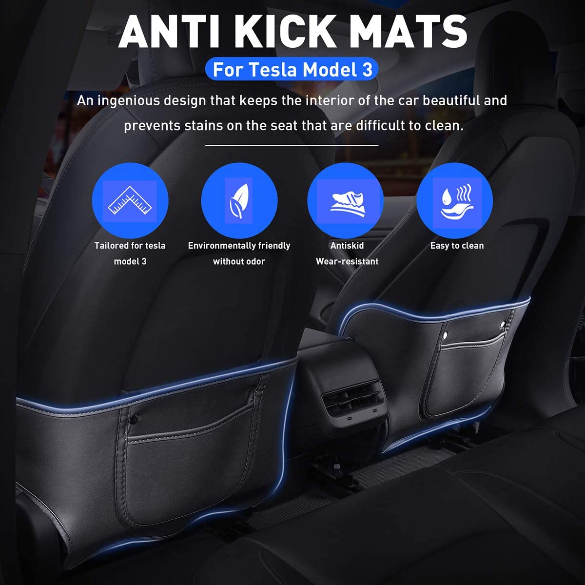 Seat Back Kick Protector for Model 3/Y | Storage Pockets | Easy Clean | Sikunuo