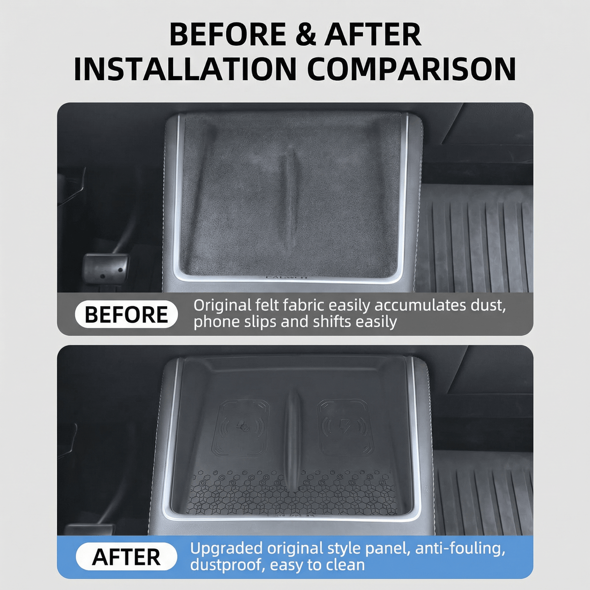 Silicone Center Console Mat for Model Y Standard 2026 – Non-Slip Wireless Charging Pad Cover