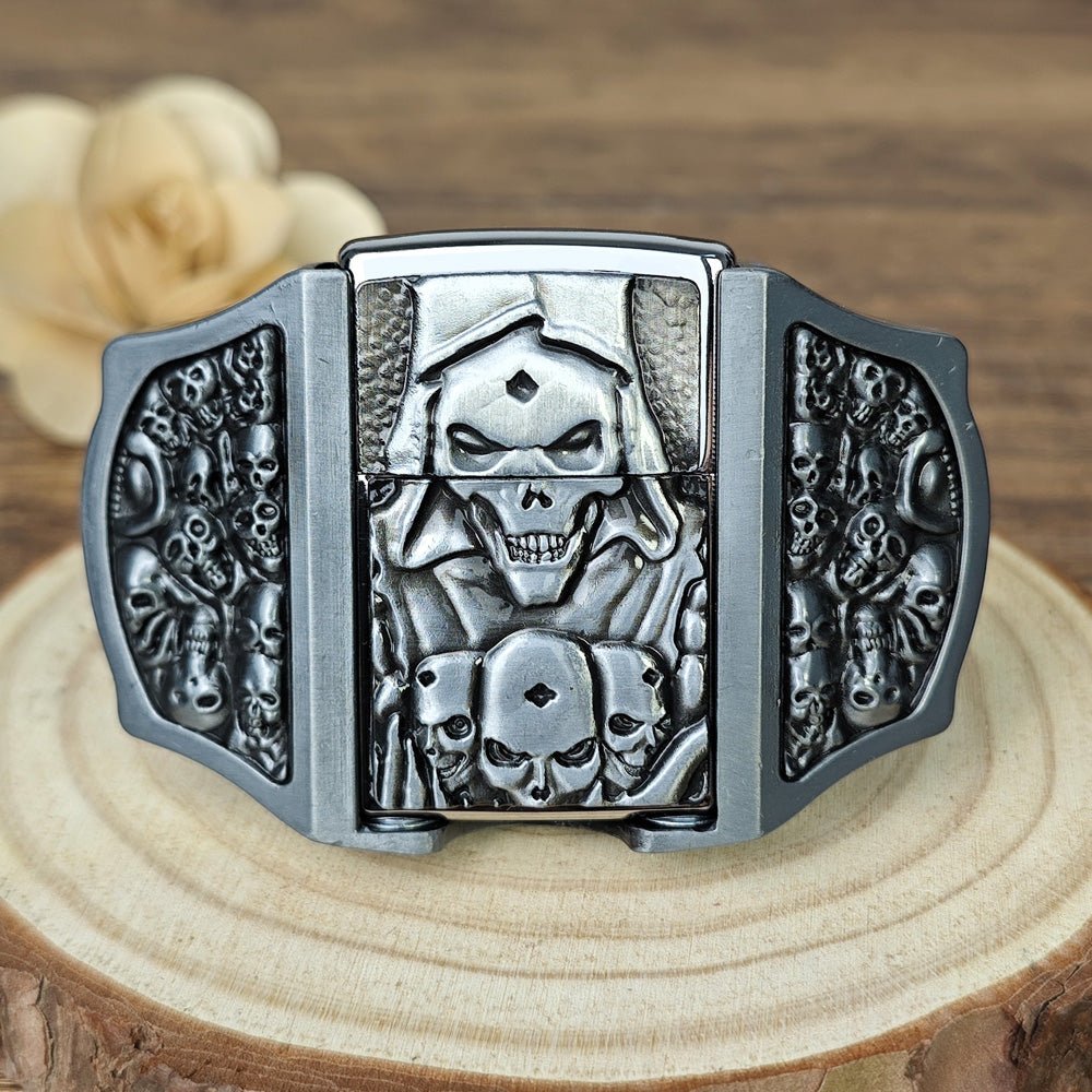 Silver Grim Reaper Lighter Belt Buckle