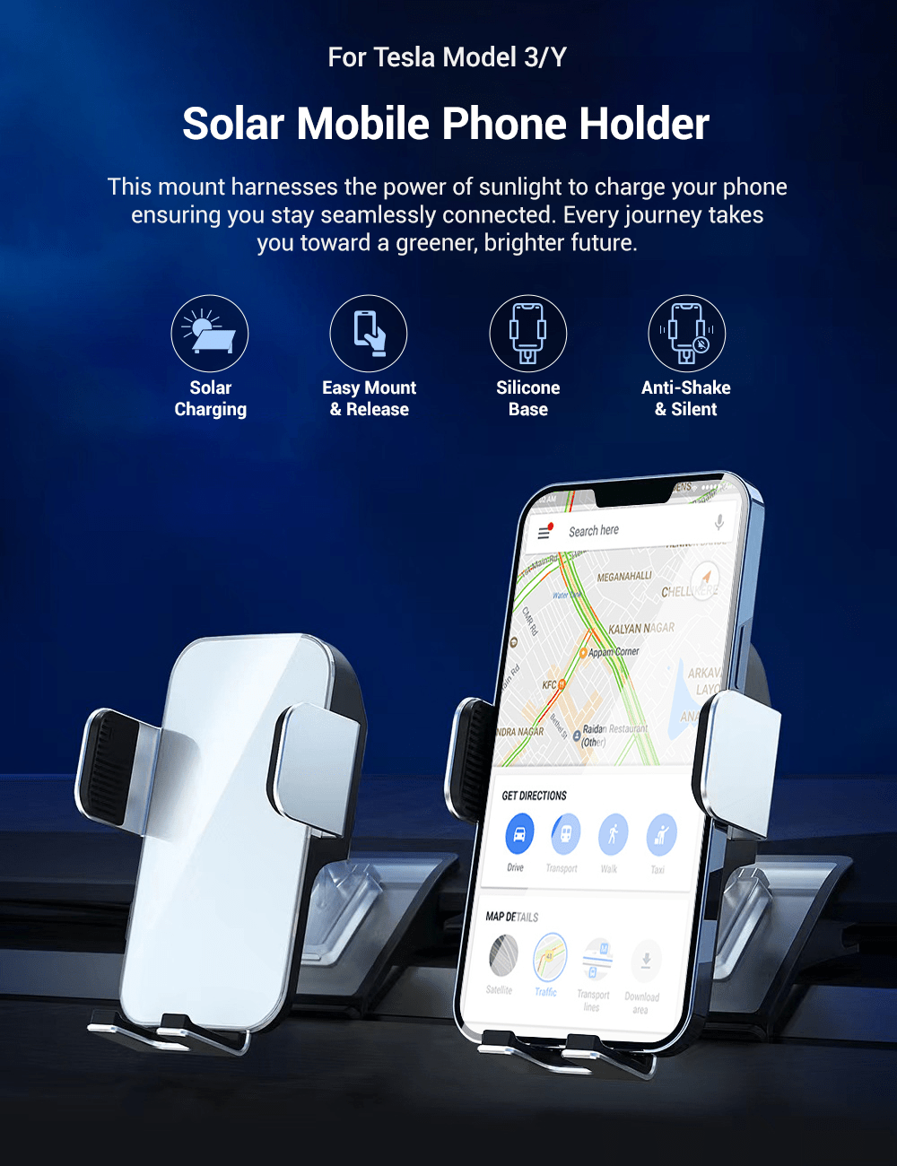 Solar Mobile Phone Holder for Model 3/Y | Sikunuo
