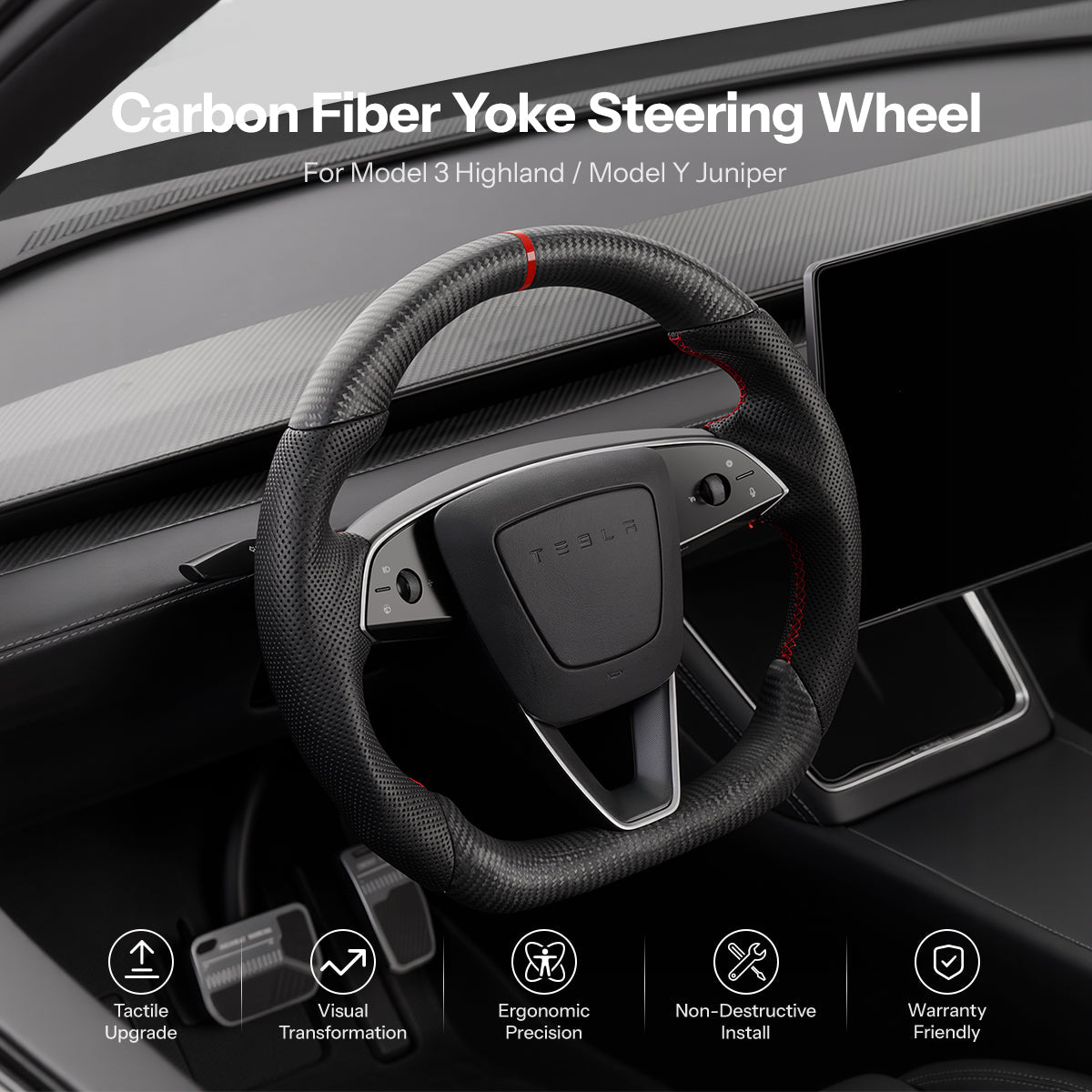 Sport Carbon Fiber Steering Wheel for Model 3 Highland / Model Y Juniper