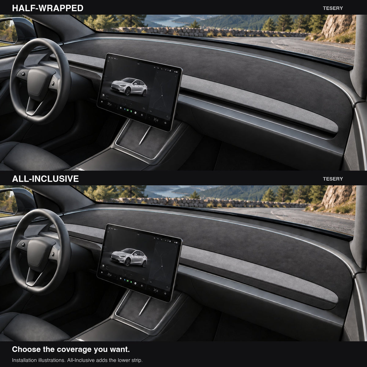 Suede-Fabric Dashboard Mat for Tesla Model 3 Highland, Model Y Juniper & YL