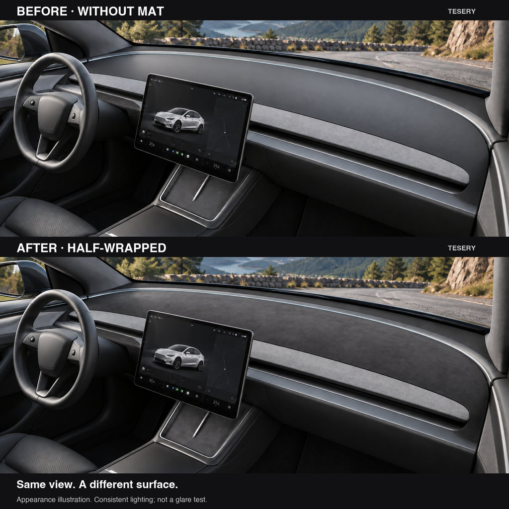 Suede-Fabric Dashboard Mat for Tesla Model 3 Highland, Model Y Juniper & YL