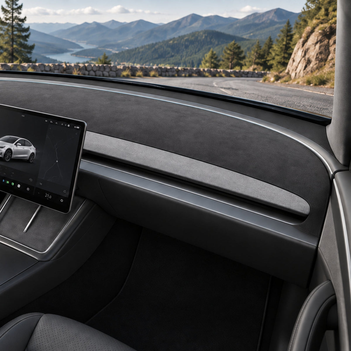 Suede-Fabric Dashboard Mat for Tesla Model 3 Highland, Model Y Juniper & YL