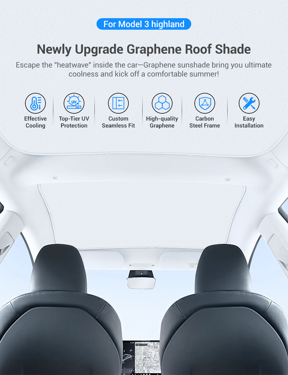 Glass Roof Sunshade for Tesla Model 3 | Sikunuo