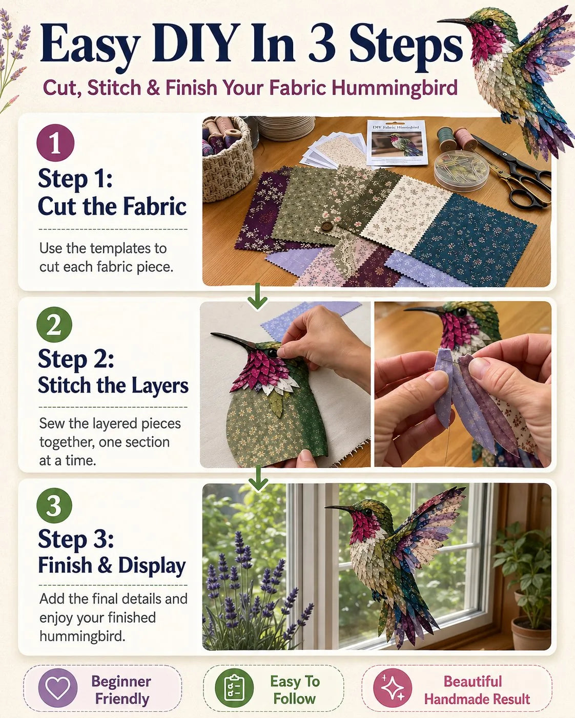 DIY Patchwork Bird & Flower Basket Hanging Ornament Kit