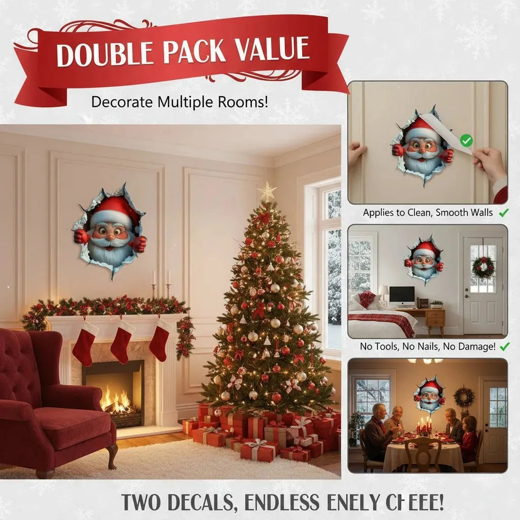 3D Christmas Santa Wall Decals – 5 Pack