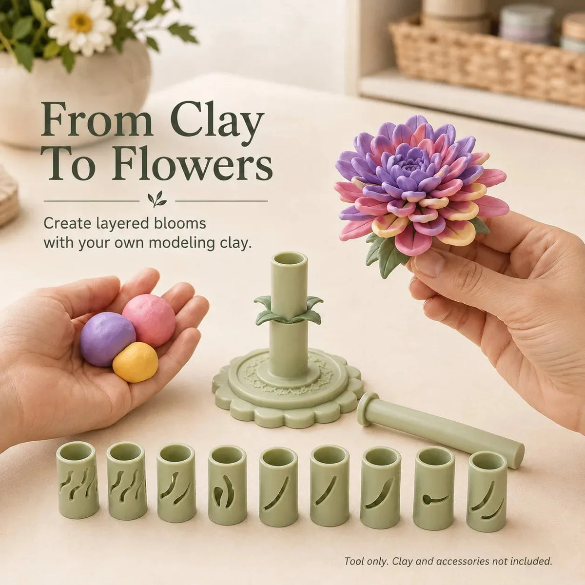 Modular Clay Flower Maker with 9 Shaping Sleeves