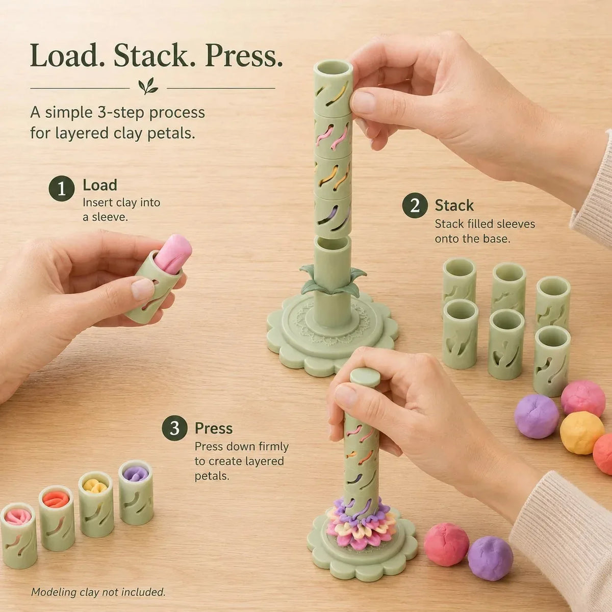 Modular Clay Flower Maker with 9 Shaping Sleeves