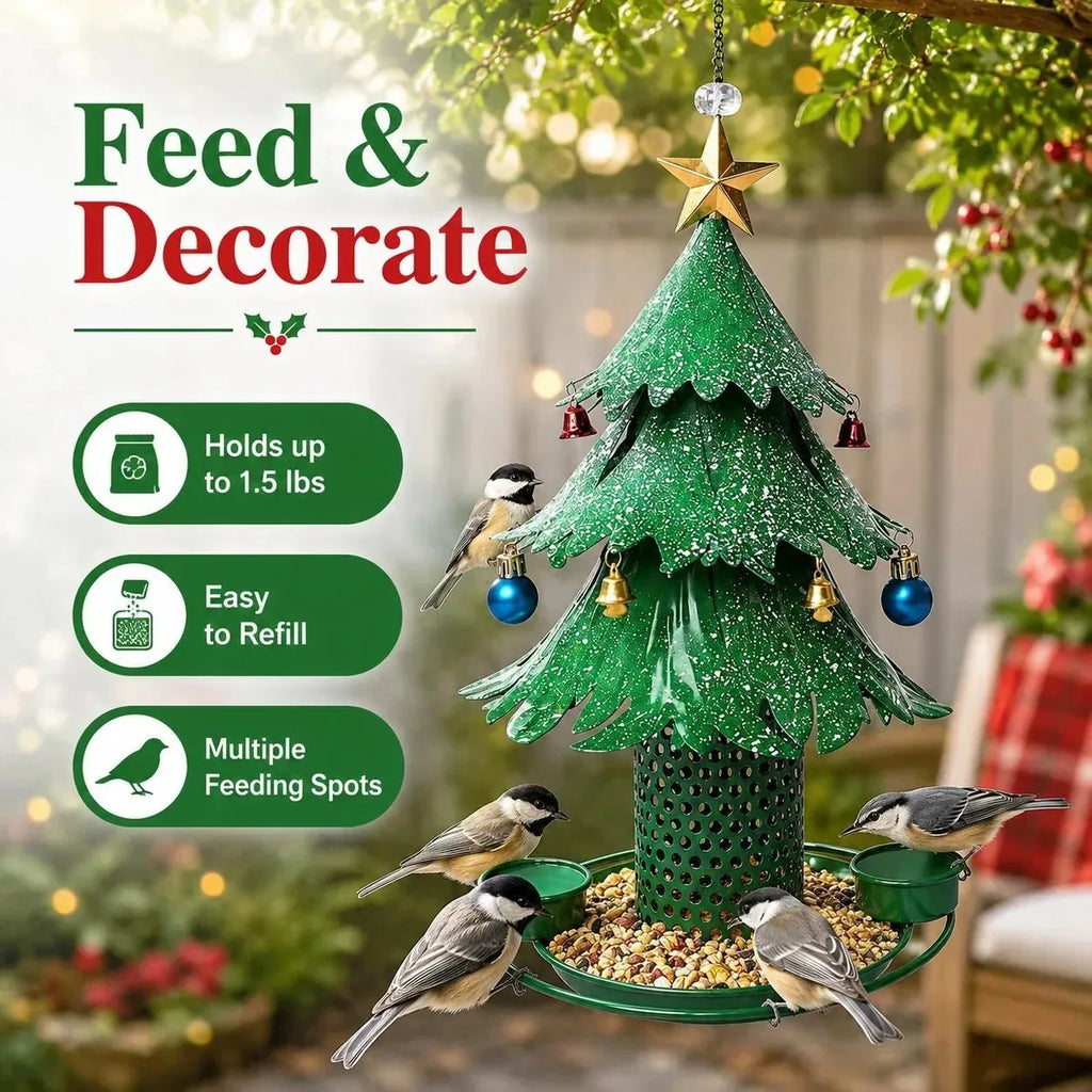 Christmas Tree Bird Feeder with Snowy Bells