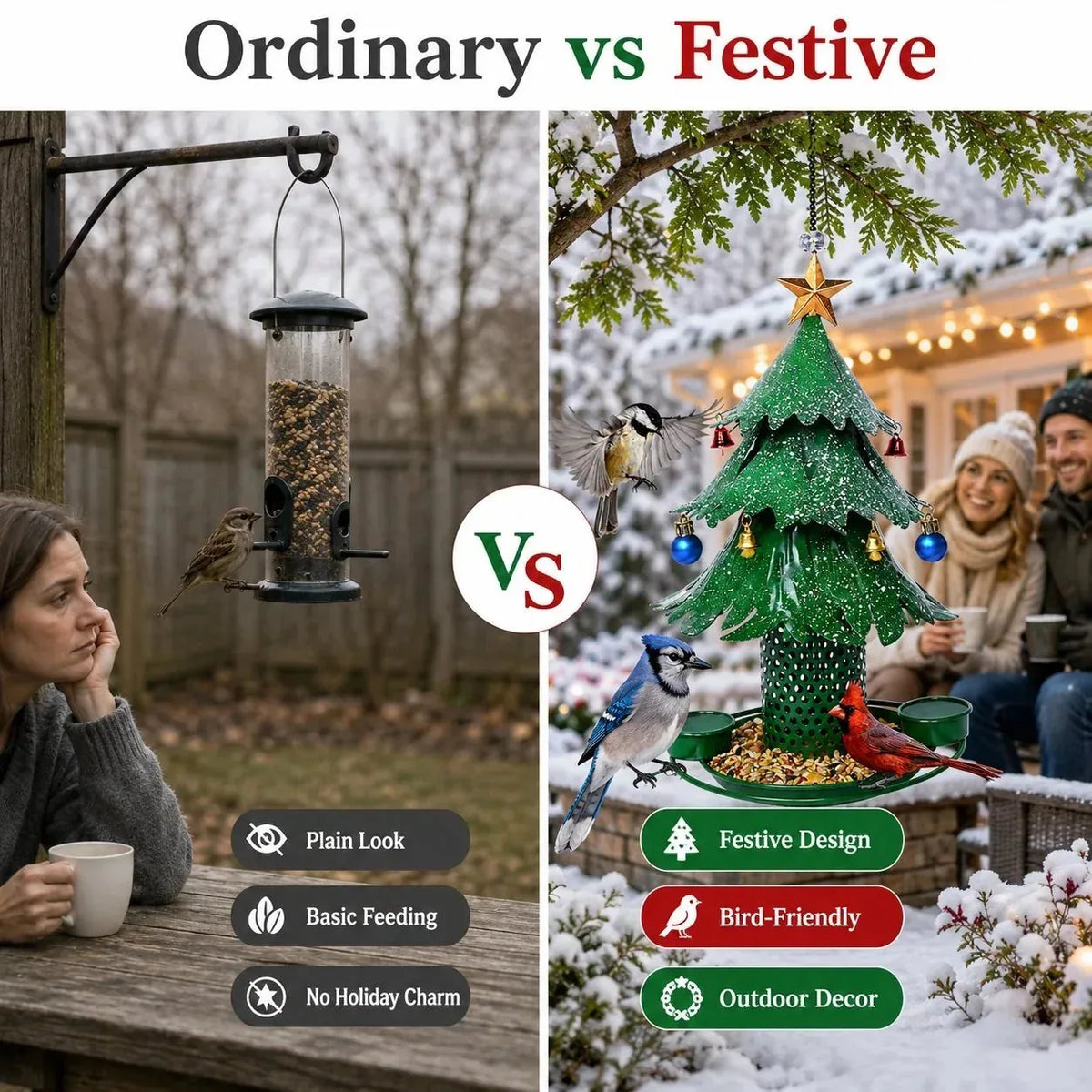 Christmas Tree Bird Feeder with Snowy Bells