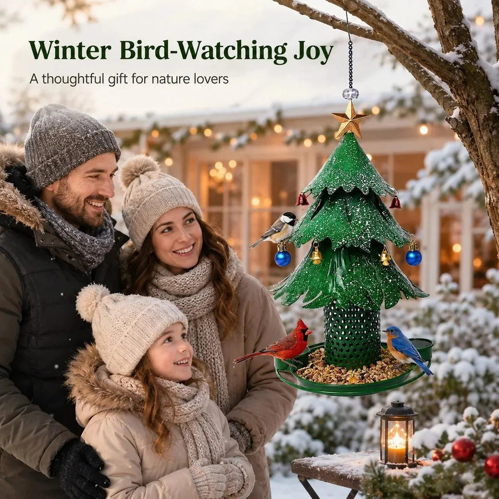 Christmas Tree Bird Feeder with Snowy Bells