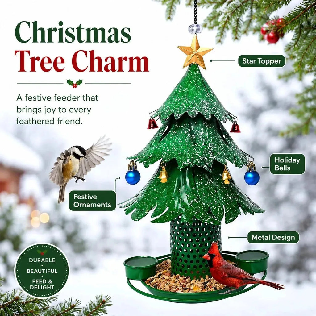 Christmas Tree Bird Feeder with Snowy Bells
