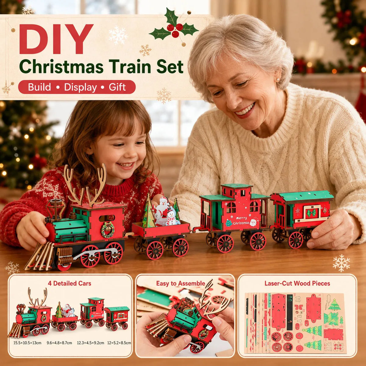DIY Christmas Wooden Train 3D Puzzle Kit