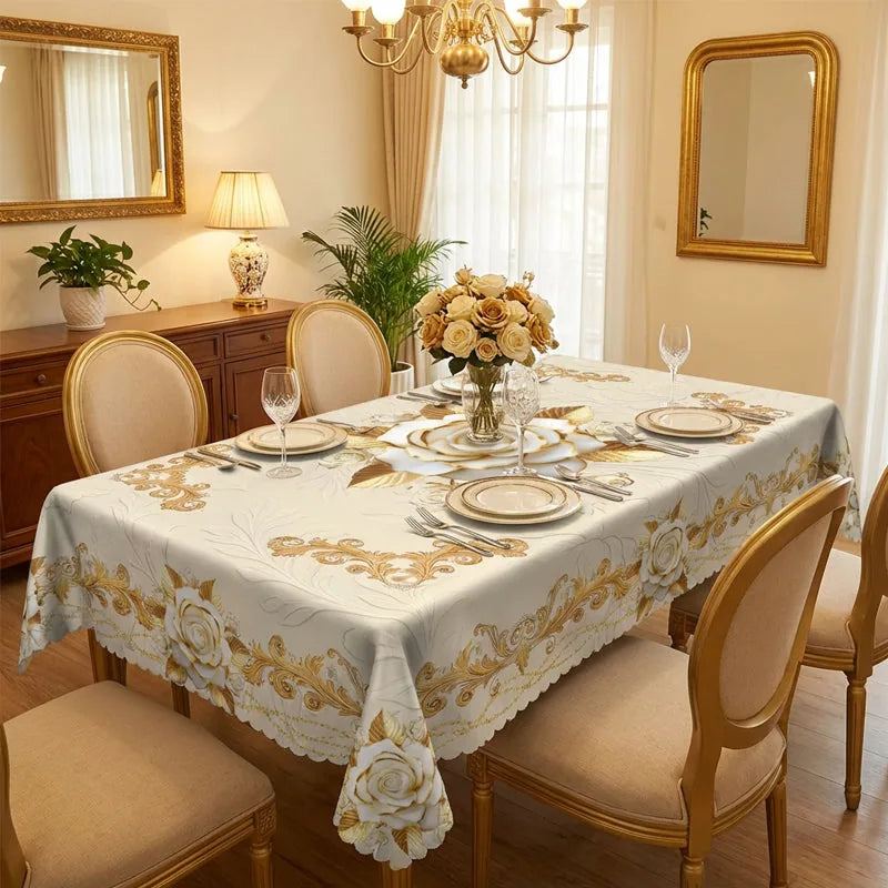 Water-Resistant Gold Rose Tablecloth