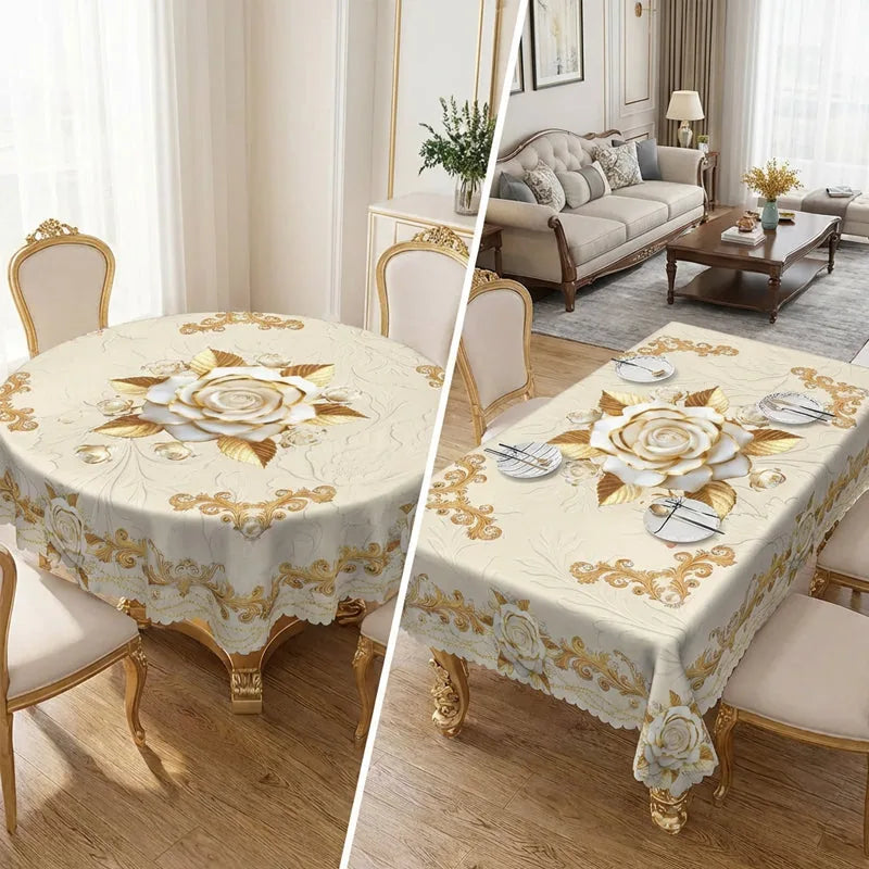 Water-Resistant Gold Rose Tablecloth