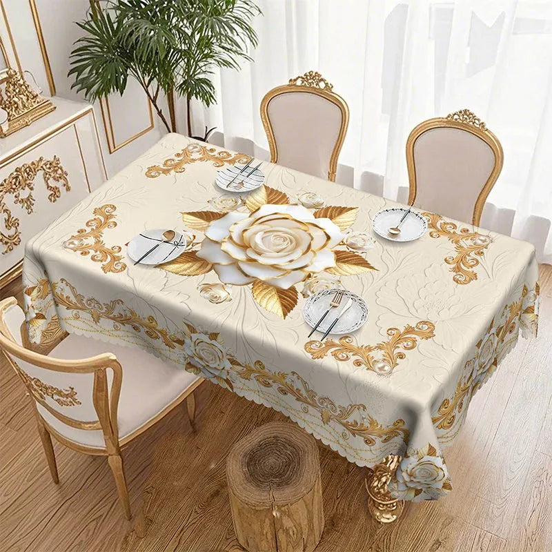 Water-Resistant Gold Rose Tablecloth