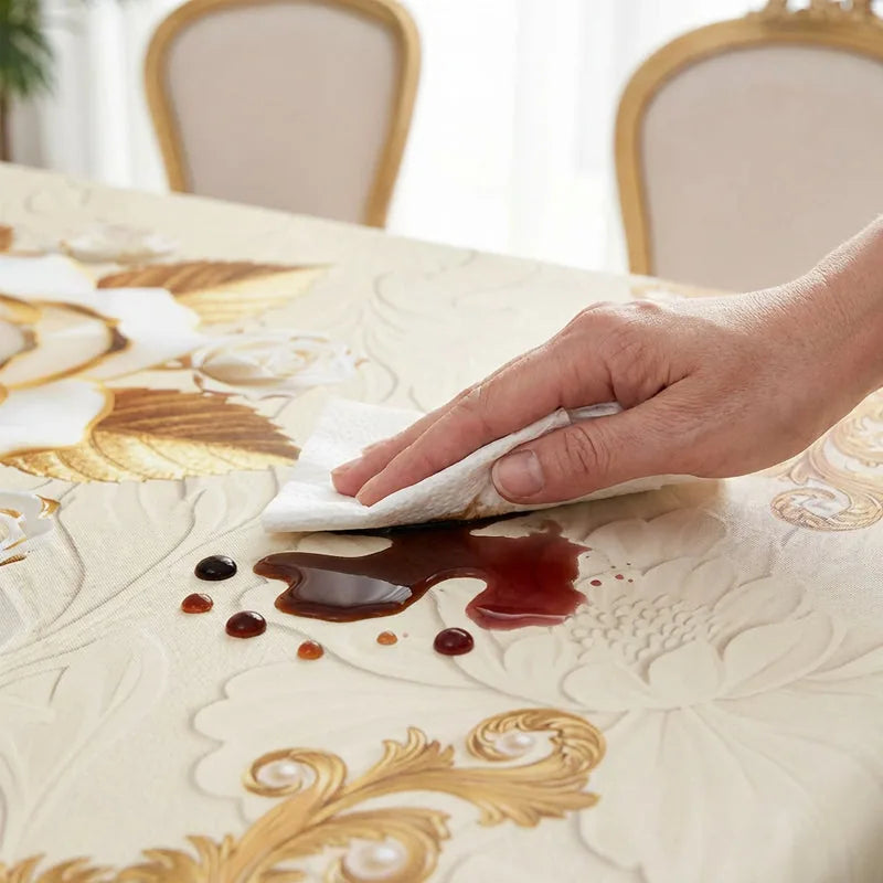 Water-Resistant Gold Rose Tablecloth