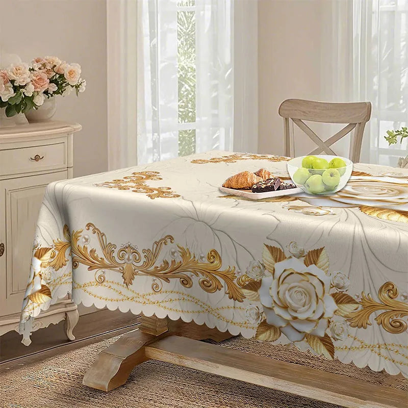Water-Resistant Gold Rose Tablecloth