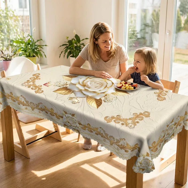 Water-Resistant Gold Rose Tablecloth