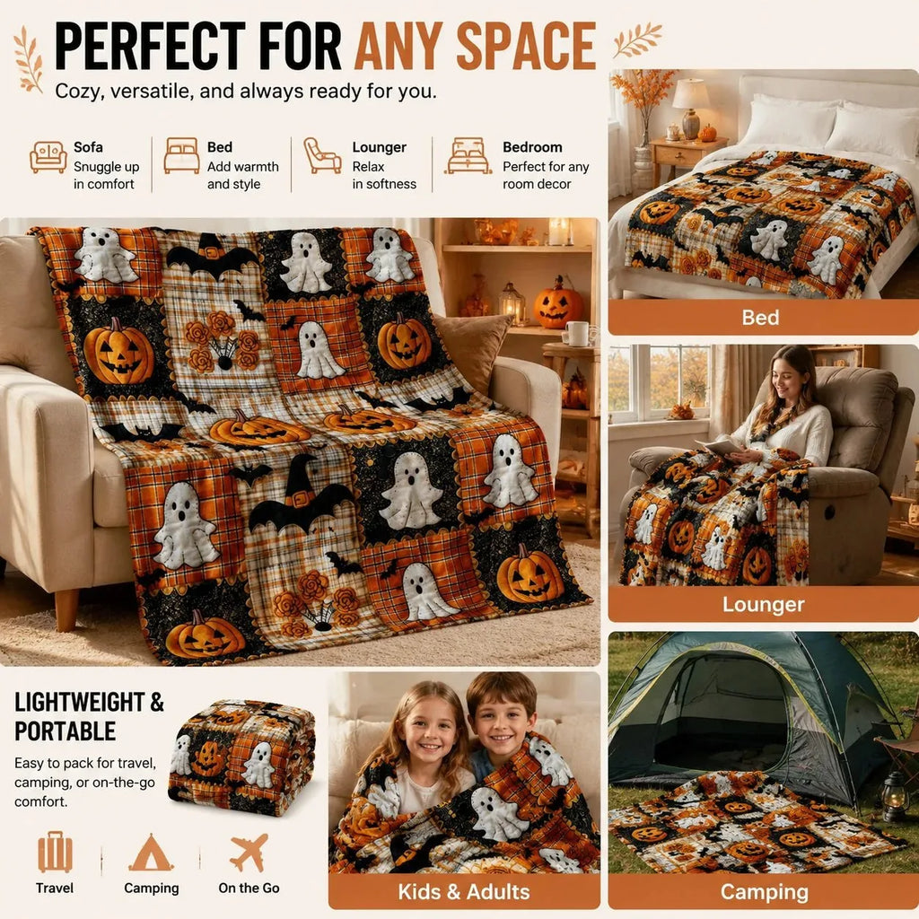 Halloween Pumpkin Flannel Throw Blanket