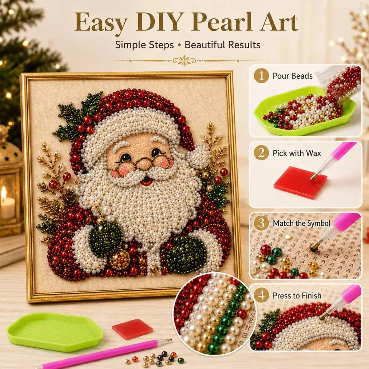 Christmas Pearl Diamond Art Kit with 20 cm Frame