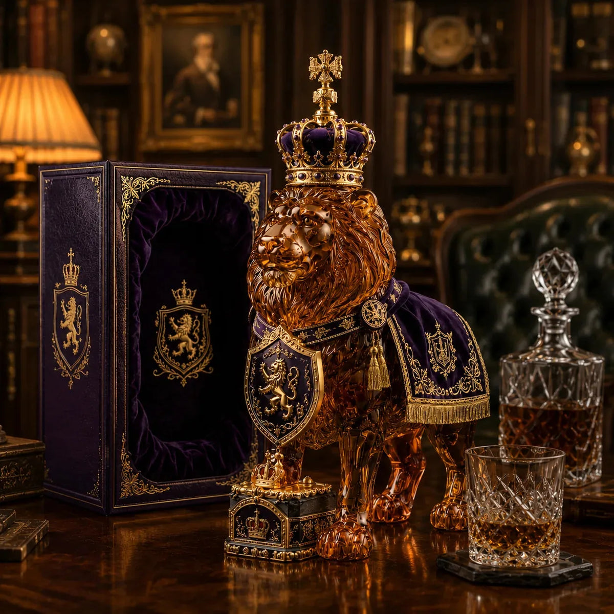 Royal Lion Glass Whiskey Decanter Set