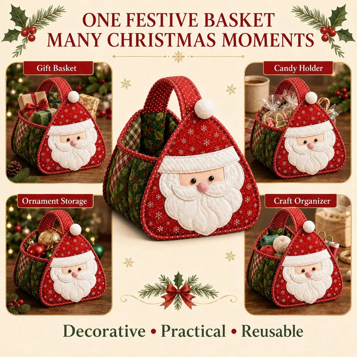 Christmas Character Quilted Carry Basket DIY Kit